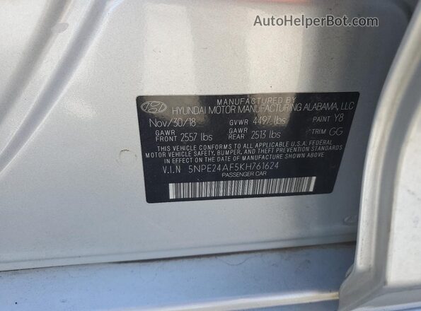 5NPE24AF5KH761624 2019 HYUNDAI SONATA Silver Widok komory silnika
