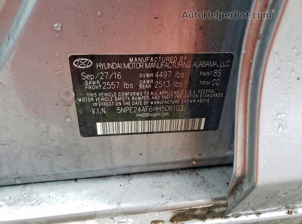 5NPE24AF6HH506103 2017 HYUNDAI SONATA Gray Vista del compartimento del motor
