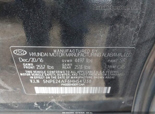 5NPE24AF6HH541238 2017 HYUNDAI SONATA Черный Вид подкапотного пространства