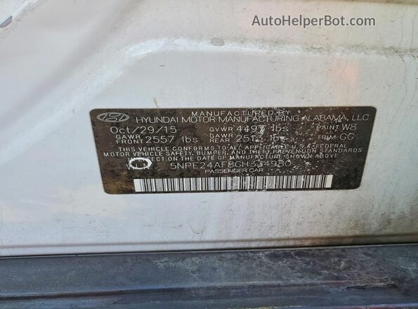 5NPE24AF8GH334980 2016 HYUNDAI SONATA White Engine compartment view