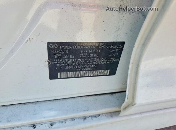 5NPE24AF8KH744221 2019 HYUNDAI SONATA White Widok komory silnika