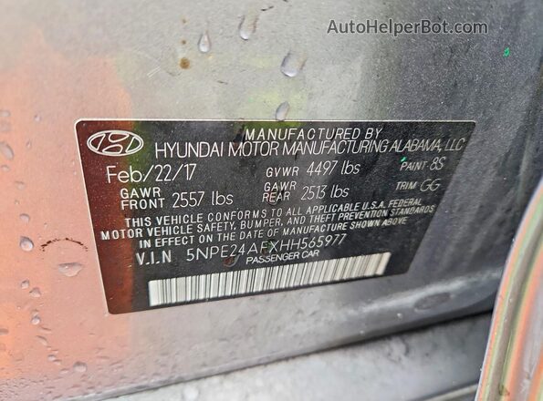 5NPE24AFXHH565977 2017 HYUNDAI SONATA Серебряный Вид наклейки с VIN-кодом