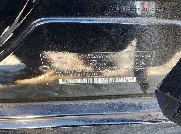 5NPE34AF0KH729032 2019 HYUNDAI SONATA Black Engine compartment view