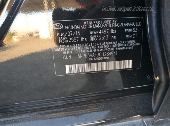 5NPE34AF3GH284941 2016 HYUNDAI SONATA Black Вид підкапотного простору