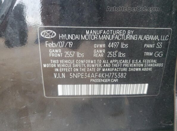 5NPE34AF4KH775382 2019 HYUNDAI SONATA Black Widok komory silnika