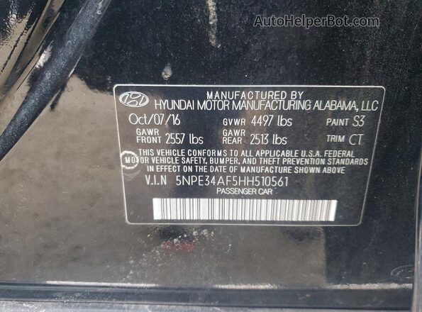 5NPE34AF5HH510561 2017 HYUNDAI SONATA Черный Вид подкапотного пространства