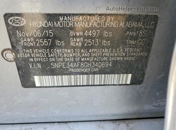 5NPE34AF8GH340694 2016 HYUNDAI SONATA Серебряный Вид подкапотного пространства