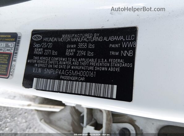 5NPLP4AG5MH000161 2021 HYUNDAI ELANTRA Белый Вид подкапотного пространства