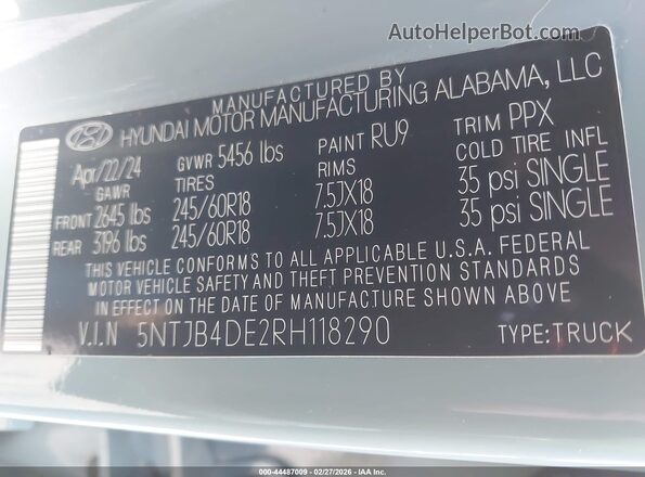 5NTJB4DE2RH118290 2024 HYUNDAI SANTA CRUZ Gray Вид підкапотного простору