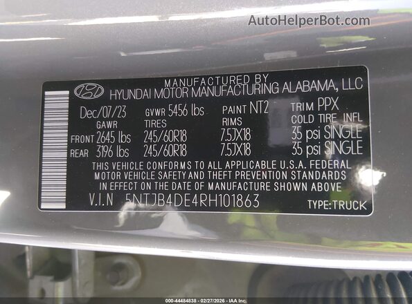 5NTJB4DE4RH101863 2024 HYUNDAI SANTA CRUZ Gray ძრავის განყოფილების ხედი