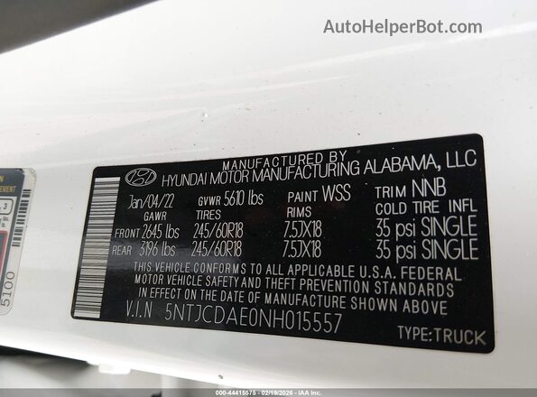 5NTJCDAE0NH015557 2022 HYUNDAI SANTA CRUZ Белый Вид подкапотного пространства