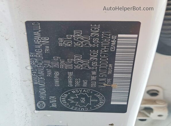 5NTJDDDF7RH106221 2024 HYUNDAI SANTA Белый Вид наклейки с VIN-кодом