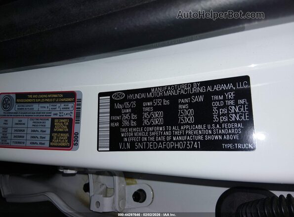 5NTJEDAF0PH073741 2023 HYUNDAI SANTA CRUZ White Вид підкапотного простору