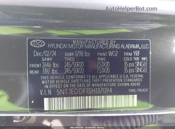 5NTJEDDF1SH137094 2025 HYUNDAI SANTA CRUZ Green Widok komory silnika