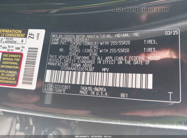 5TDAAAA65SS014387 2025 LEXUS TX 350 Black Widok komory silnika