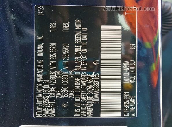 5TDAAAA68SS014657 2025 LEXUS TX Blue Widok naklejki z numerem VIN