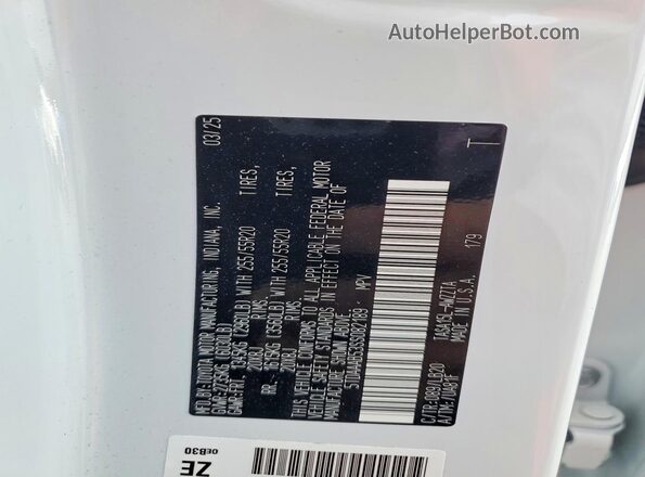 5TDAAAB53SS082189 2025 TOYOTA GRAND White VIN კოდის სტიკერის ხედი