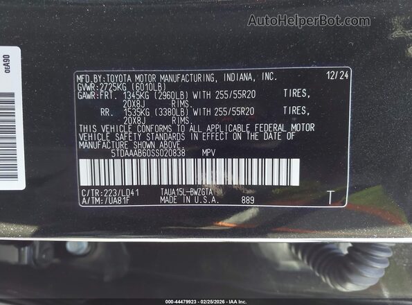5TDAAAB60SS020838 2025 LEXUS TX 350 Black Widok komory silnika