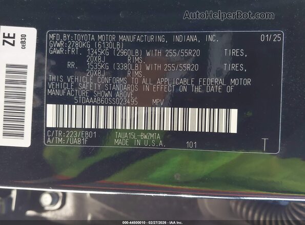 5TDAAAB60SS023495 2025 LEXUS TX 350 Black Вид підкапотного простору