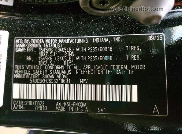 5TDCSKFC6SS218691 2025 TOYOTA SIENNA Black VIN sticker view