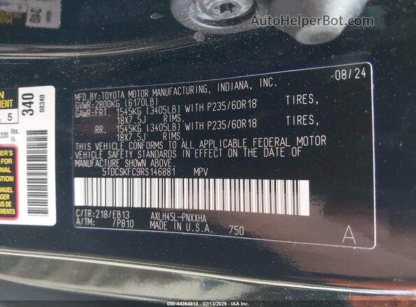 5TDCSKFC9RS146881 2024 TOYOTA SIENNA Черный Вид подкапотного пространства