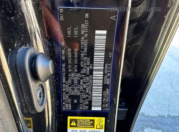 5TDJZRFH7KS594596 2019 TOYOTA HIGHLANDER Черный Вид задней части салона