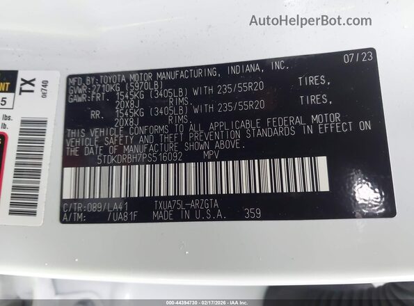 5TDKDRBH7PS516092 2023 TOYOTA HIGHLANDER Белый Вид подкапотного пространства