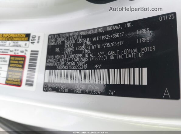 5TDKRKEC6SS239310 2025 TOYOTA LE Белый Вид подкапотного пространства