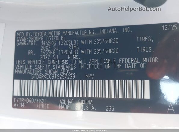 5TDXRKEC9TS297239 2026 TOYOTA SIENNA Белый Вид подкапотного пространства