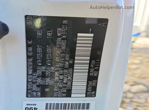 5TDYRKEC8MS056004 2021 TOYOTA SIENNA White VIN sticker view