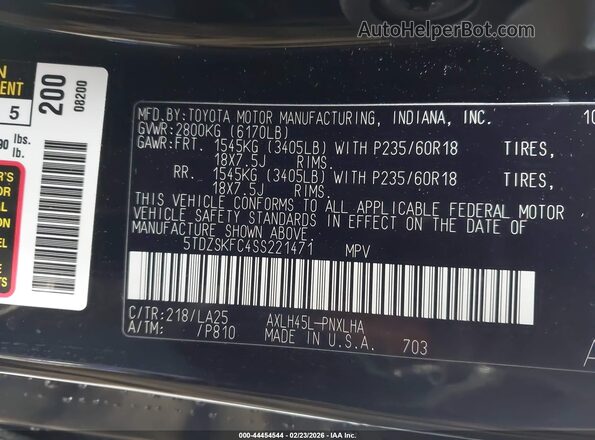 5TDZSKFC4SS221471 2025 TOYOTA LIMITED Черный Вид подкапотного пространства