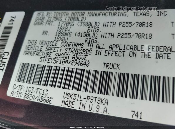 5TFEY5F10MX294640 2021 TOYOTA TUNDRA Серый Вид подкапотного пространства