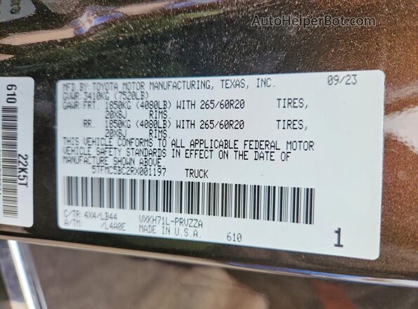 5TFMC5BC2RX001197 2024 TOYOTA TUNDRA Коричневый Вид подкапотного пространства