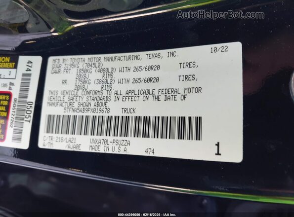 5TFNA5AB9PX019678 2023 TOYOTA TUNDRA Black Vista del compartimento del motor