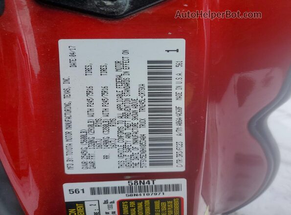 5TFSX5EN0HX053404 2017 TOYOTA TACOMA Red Vista del compartimento del motor