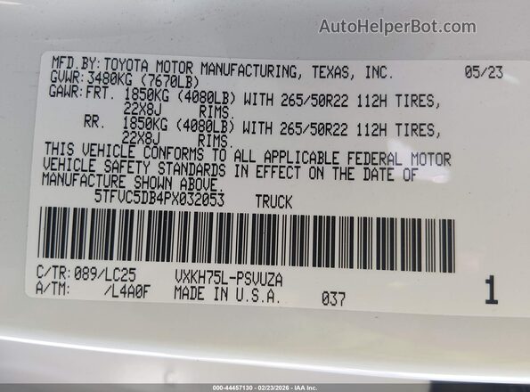 5TFVC5DB4PX032053 2023 TOYOTA TUNDRA HYBRID White Շարժիչի բաժամունքի տեսք