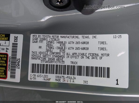 5TFWA5DB9TX379155 2026 TOYOTA LIMITED Серый Вид подкапотного пространства
