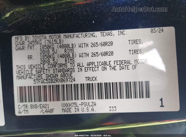 5TFWC5DB2RX069724 2024 TOYOTA LIMITED Blue Вид підкапотного простору