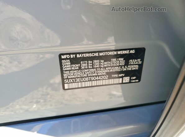 5UX13EU08T9044202 2026 BMW X5 Gray VIN კოდის სტიკერის ხედი