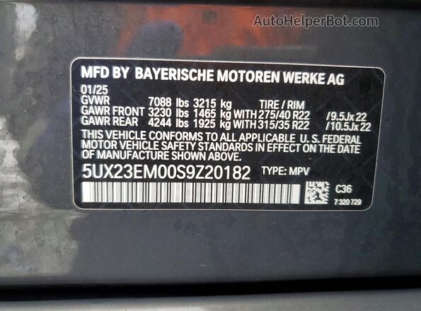 5UX23EM00S9Z20182 2025 BMW X7 Gray Панорамний вид салону 360°