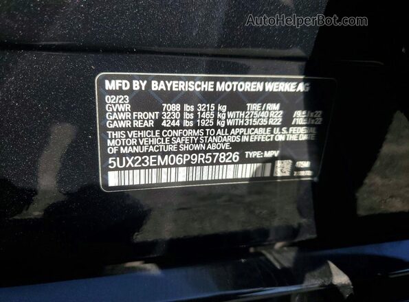5UX23EM06P9R57826 2023 BMW X7 Black Вид наклейки з VIN-кодом