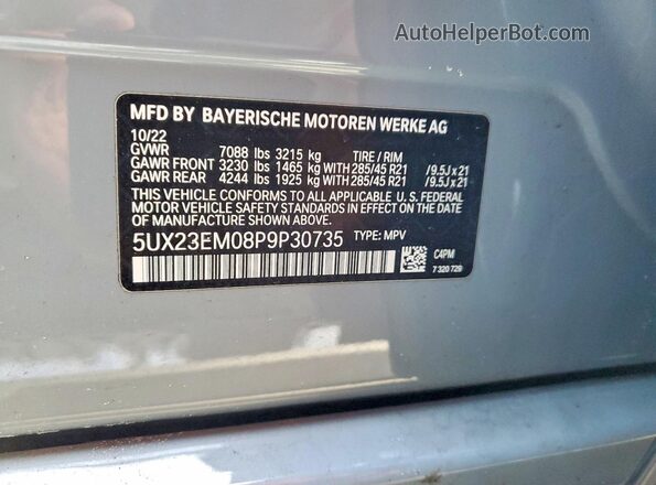 5UX23EM08P9P30735 2023 BMW X7 Silver Вид наклейки з VIN-кодом