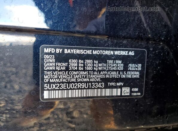 5UX23EU02R9U13343 2024 BMW X5 Синий Панорамный вид салона 360°