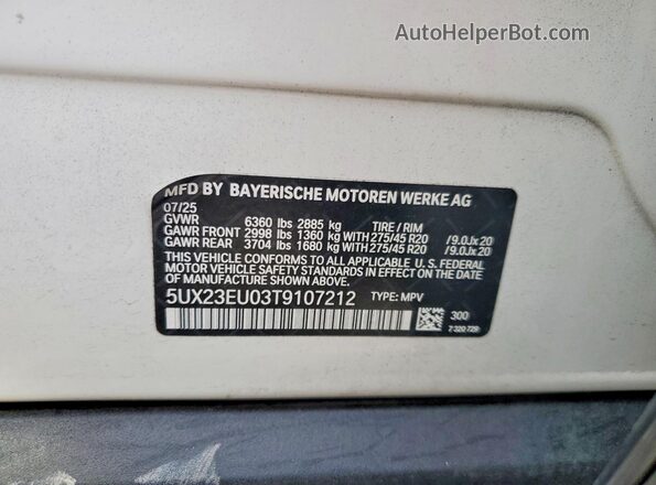 5UX23EU03T9107212 2026 BMW X5 Белый Вид наклейки с VIN-кодом