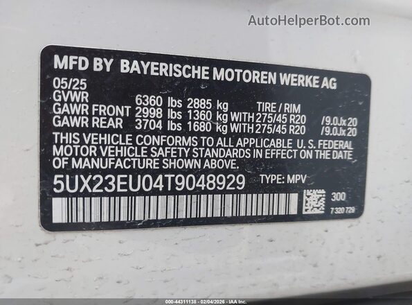 5UX23EU04T9048929 2026 BMW X5 Белый Вид подкапотного пространства