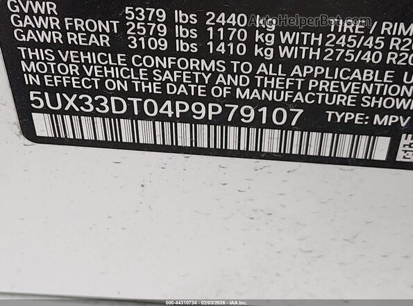 5UX33DT04P9P79107 2023 BMW X4 Белый Вид подкапотного пространства