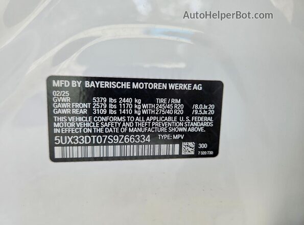 5UX33DT07S9Z66334 2025 BMW X4 Белый Вид наклейки с VIN-кодом