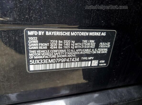5UX33EM07P9P47434 2023 BMW X7 Black VIN sticker view