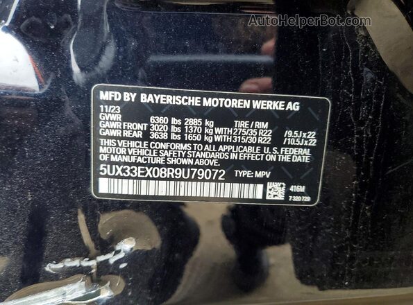 5UX33EX08R9U79072 2024 BMW X6 Черный Панорамный вид салона 360°
