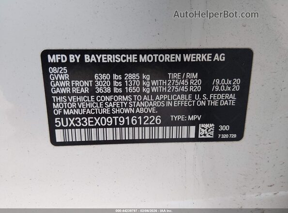 5UX33EX09T9161226 2026 BMW X6 Белый Вид подкапотного пространства